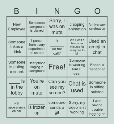 NAHT Teams Bingo Card