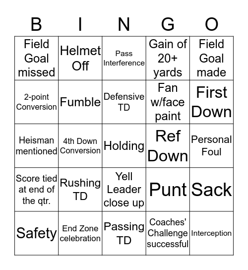 A&M Football Bingo Card