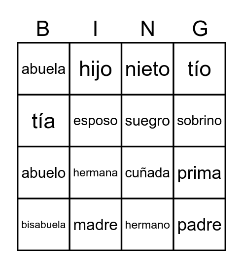 Lotería - La Familia Bingo Card