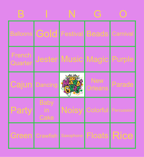 Mardi Gras Bingo Card