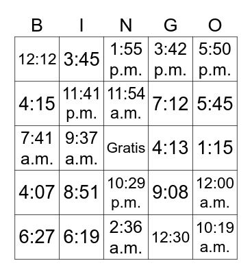 Spanish Time Bingo Card