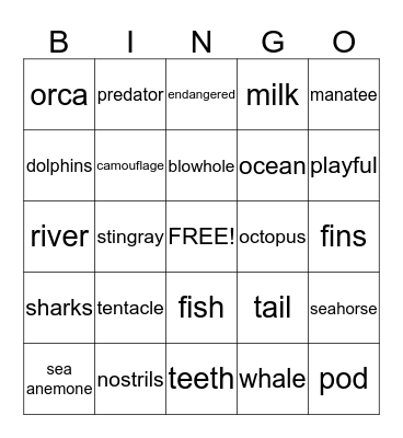 Under the Sea Bingo Card