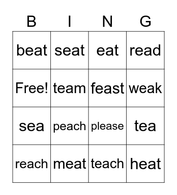 ea words Bingo Card