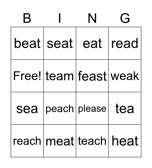 ea words Bingo Card