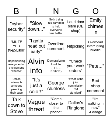 CE Huddle Bingo!!!!!!! Bingo Card