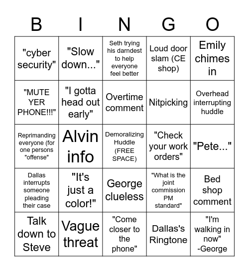 CE Huddle Bingo!!!!!!! Bingo Card