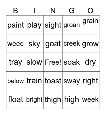 Vowel Team Bingo Card