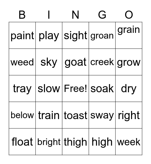 Vowel Team Bingo Card