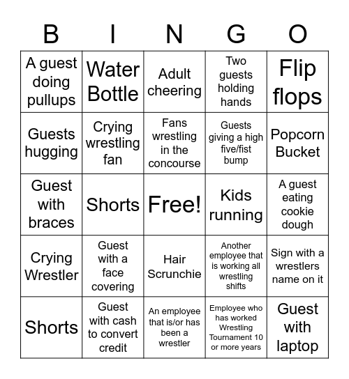 2022 Wrestling Bingo Card