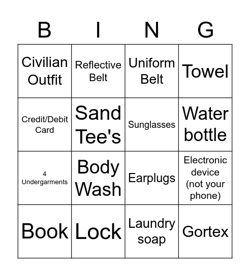 Bag Drag Bingo Card