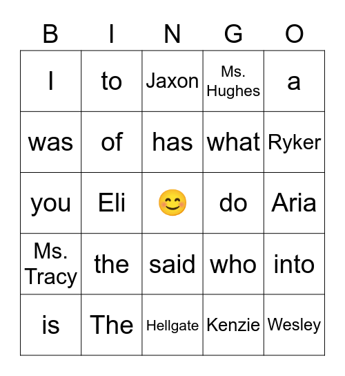 Lvl. 1 Sight Words Bingo Card