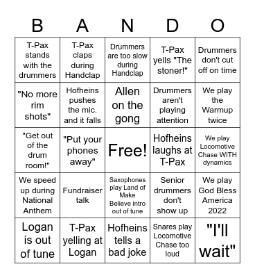 Band Room Bingo Card