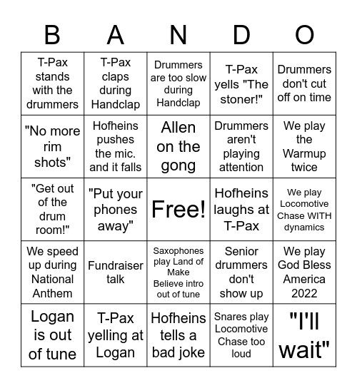 Band Room Bingo Card