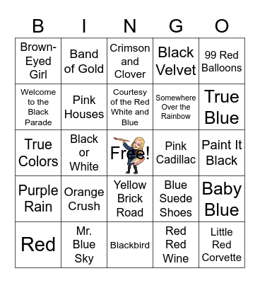 Music Bingo-Songs of "Color" Bingo Card