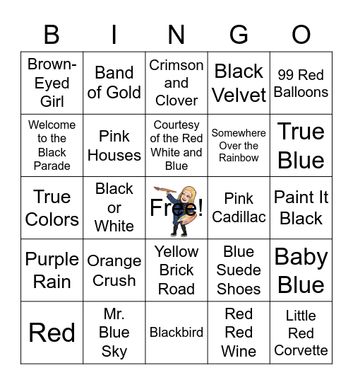 Music Bingo-Songs of "Color" Bingo Card