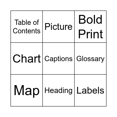 Text Features Bingo Card