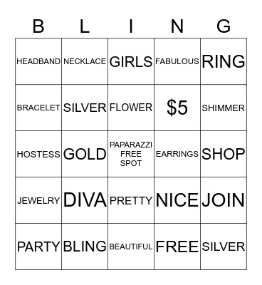 paparazzi - 'BLING'O GAME Bingo Card