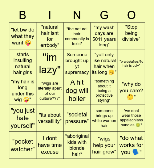 So You Brought Up BW and Wigs and or Natural Hair?? Bingo Card