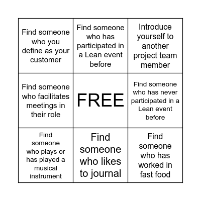 B I N G O Bingo Card