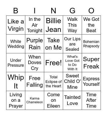 80's Music Bingo Card