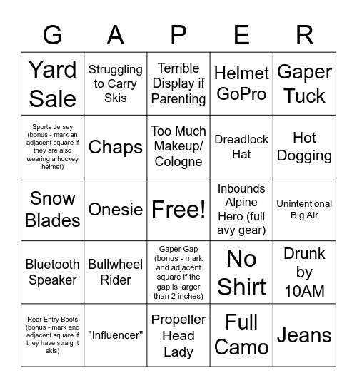 Spring Break Bingo Card