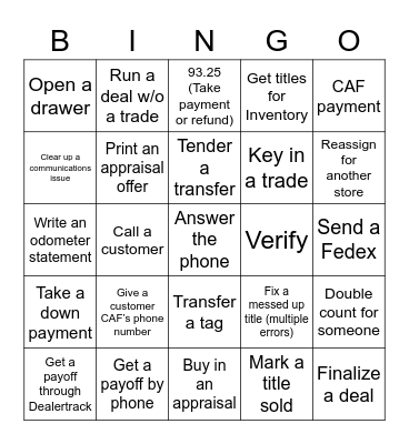 BOA Bingo    Name:________________ Bingo Card