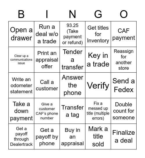 BOA Bingo   Name:__________ Bingo Card