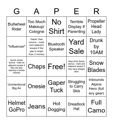 Spring Break Bingo Card