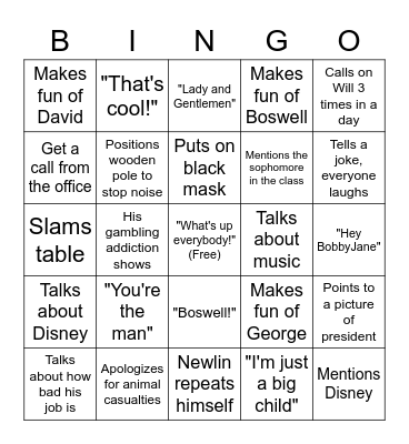 Newlin Bingo Card