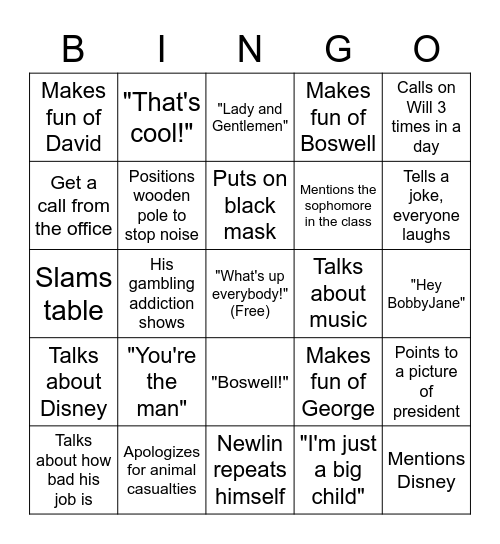 Newlin Bingo Card