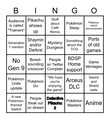 Pokémon Day Bingo Card