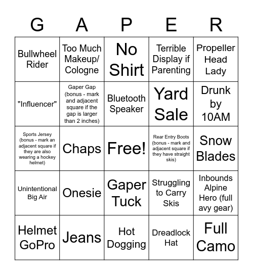 Spring Break Bingo Card
