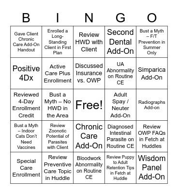 OWP Enrollment Bingo Card