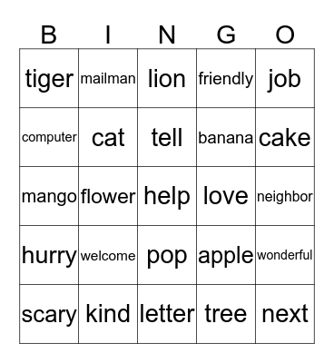 Mark the word X when you hear it. If you complete '12' of it shout Bingo Card