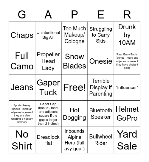 Spring Break Bingo Card