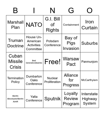 Cold War (SHS) Bingo Card