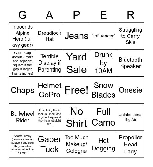 Spring Break Bingo Card