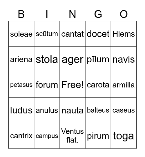 Latin Vocab Challenge Bingo Card