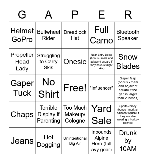 Spring Break Bingo Card