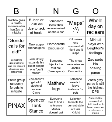 Raid Night Horror Bingo Card