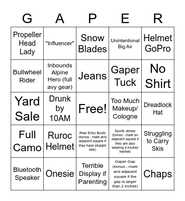 Spring Break Bingo Card
