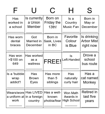 REUNION MINGLE BINGO!!!!!! Bingo Card
