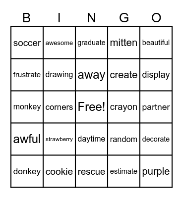 multisyllabic words Bingo Card