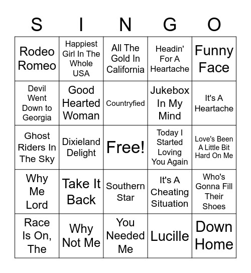 70's & 80's Country Hits (B) Bingo Card