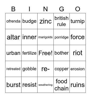 4th Grade Bingo Card