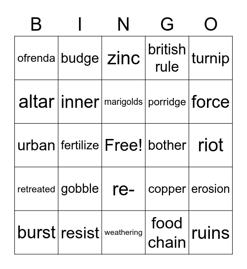 4th Grade Bingo Card