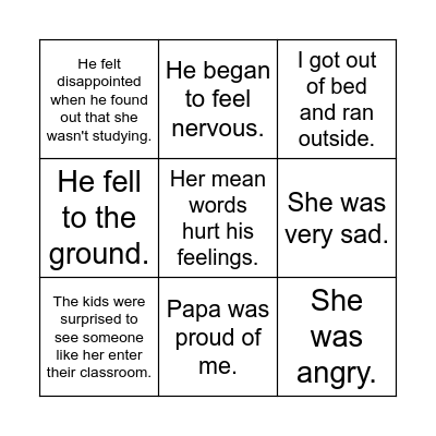 Show vs. Tell Bingo Card