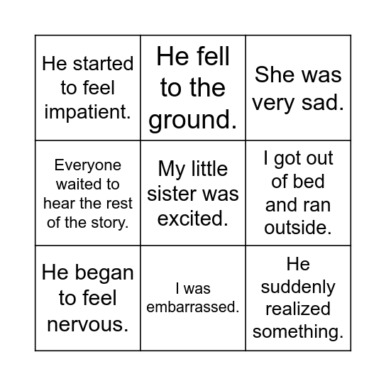 Show vs. Tell Bingo Card