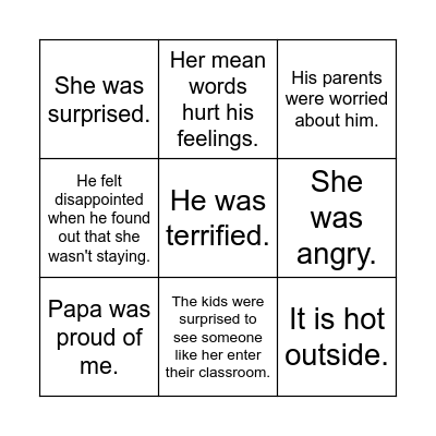Show vs. Tell Bingo Card