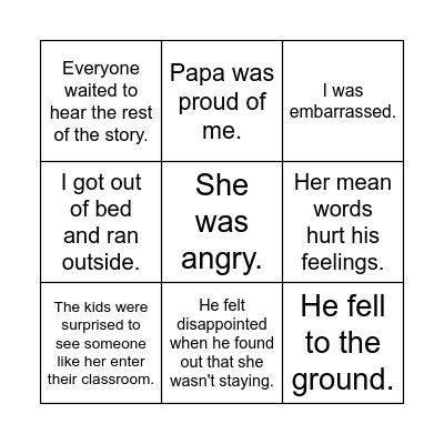 Show vs. Tell Bingo Card
